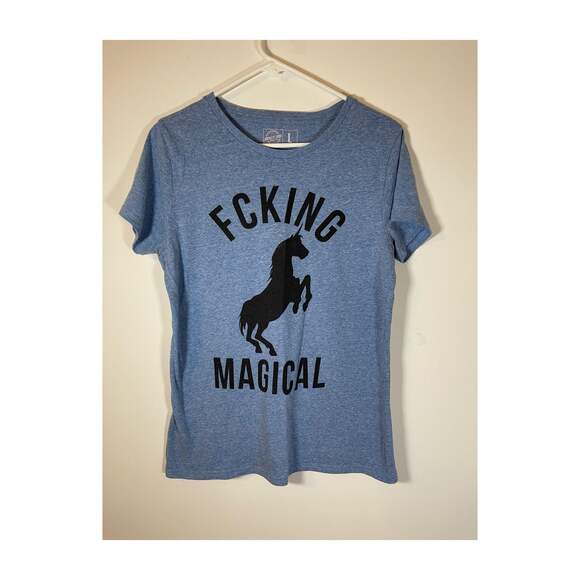 Crazy Dog T-Shirts Tops - Crazy Dog Women's Fcking Magical Unicorn Graphic Tee Light Blue Large